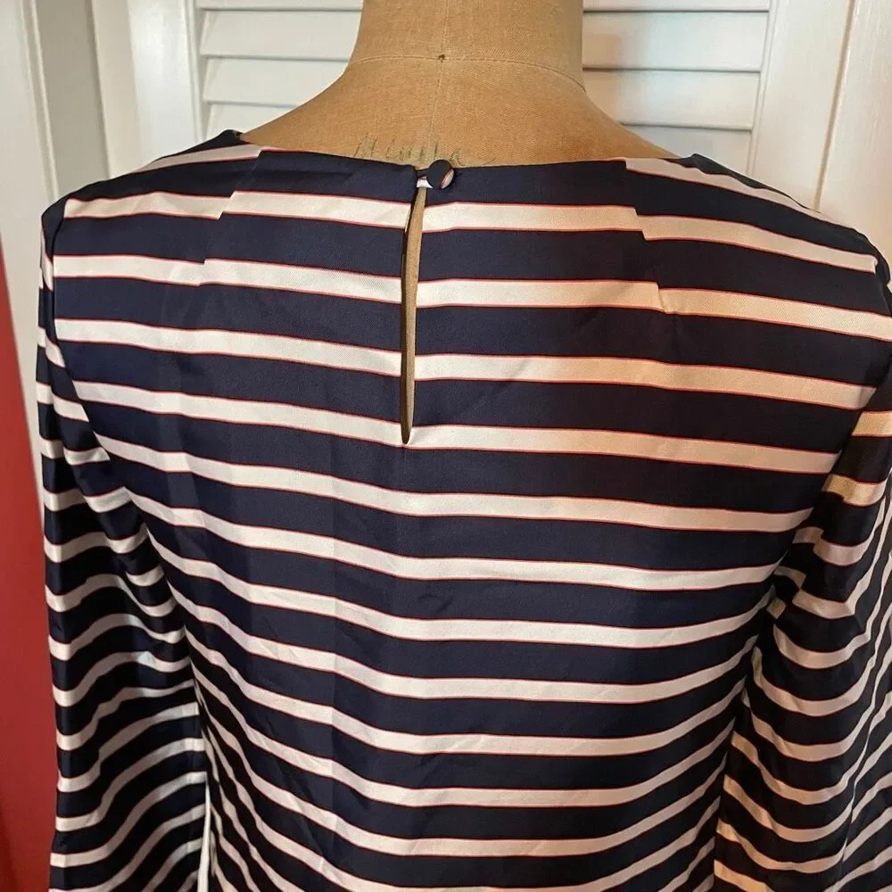 J CREW | navy orange white stripe silk shift dress 0